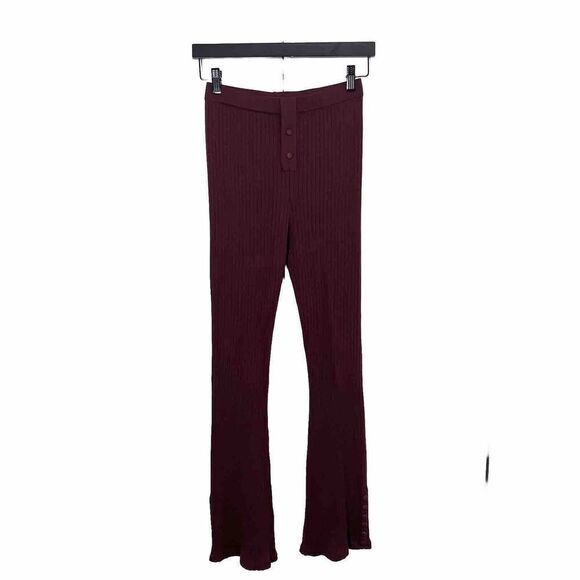 Live the Process Ribbed Flare Leg Pants Women S Burgundy Slinky Stretchy Pull On - Picture 1 of 8